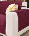Lukzer Quilted Velvet Sofa Mat | 200 GSM Soft Washable & Removable Couch Protector | Anti-Slip Elastic Strap Cover for Living Room, Pet & Spill Protection