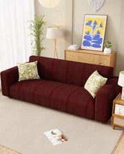 Lukzer Pastel Shades Textured Sofa Cover - Deep Maroon Zigzag (SC-138-01)