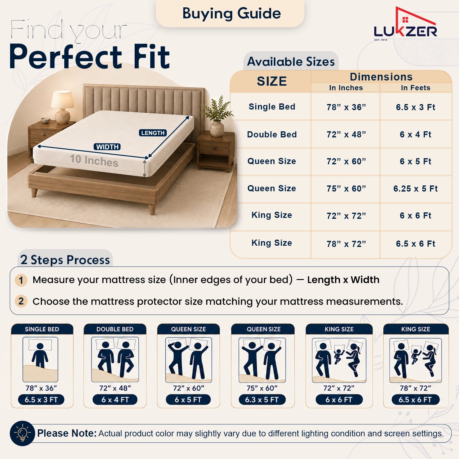Lukzer Terry Cotton Waterproof Mattress Protector  Blue (MTP-BL-001)