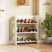 Lukzer 3‑Layer Rounded Edges Engineered Wood Open Rack Cabinet Bookshelf (MR‑016/White)