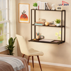 Lukzer Wall Mounted Study Table with Multipurpose Storage Shelves (MMR-007/Black & Black)