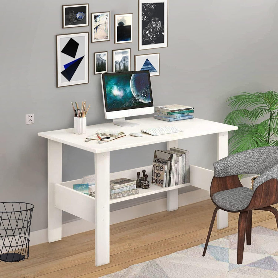 Lukzer Modern Computer Desk with Bookshelf Study Table Made with Engineered Wood (ST-005/White)