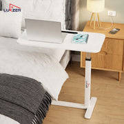 Lukzer Modern Adjustable Overbed Study Table with Wheels (MST-002/White & White)
