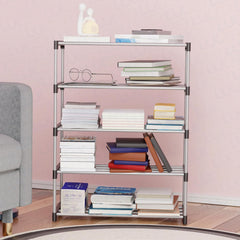Lukzer Easy DIY Metal & Plastic Bookshelf/Storage Organizer – Black & Silver (3/4/5/6 Layers)