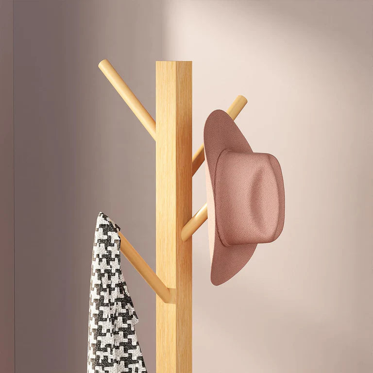 Lukzer Bamboo Freestanding Coat Hanger Stand with 8 Hooks (CH-493)