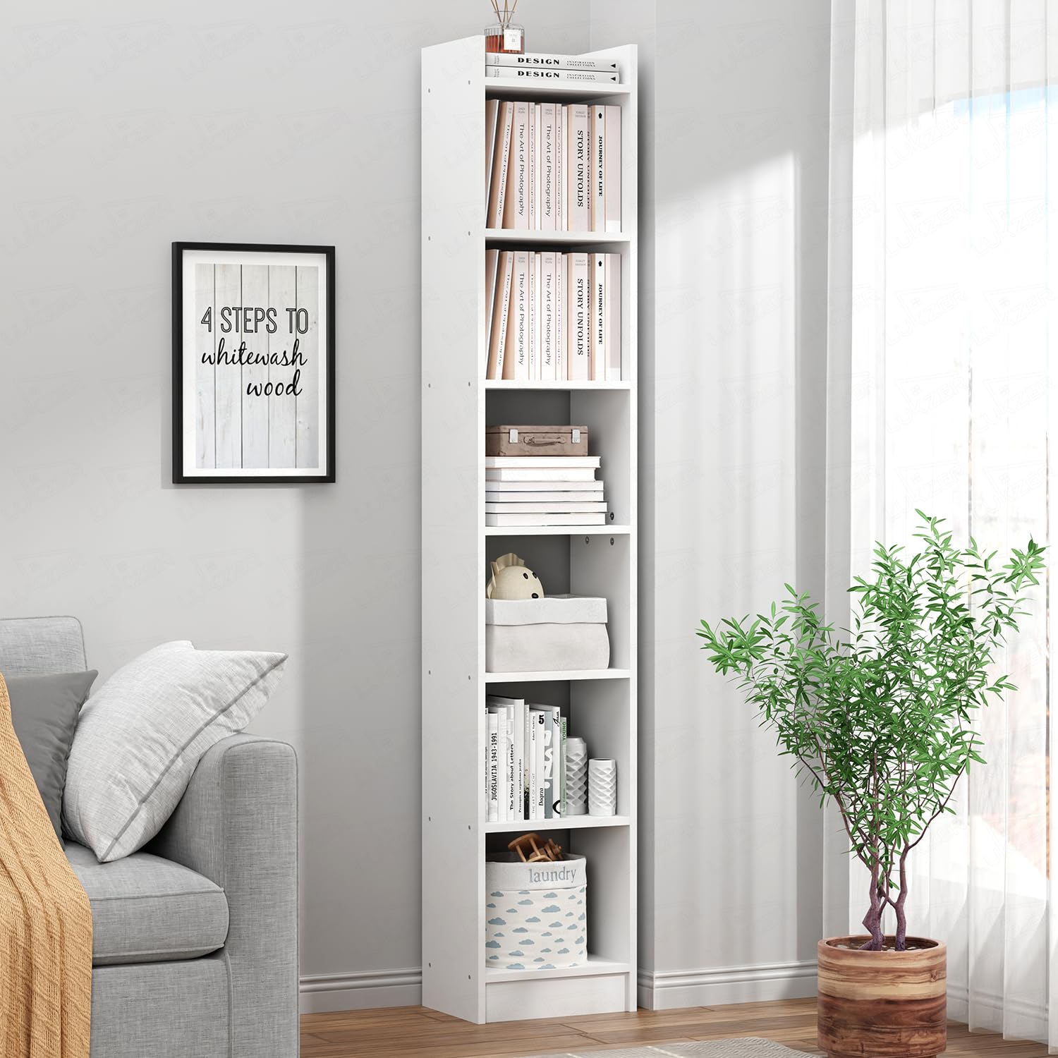 Lukzer 6 Layer Engineered Wood Bookshelf Multipurpose Rack (MR-005/White)