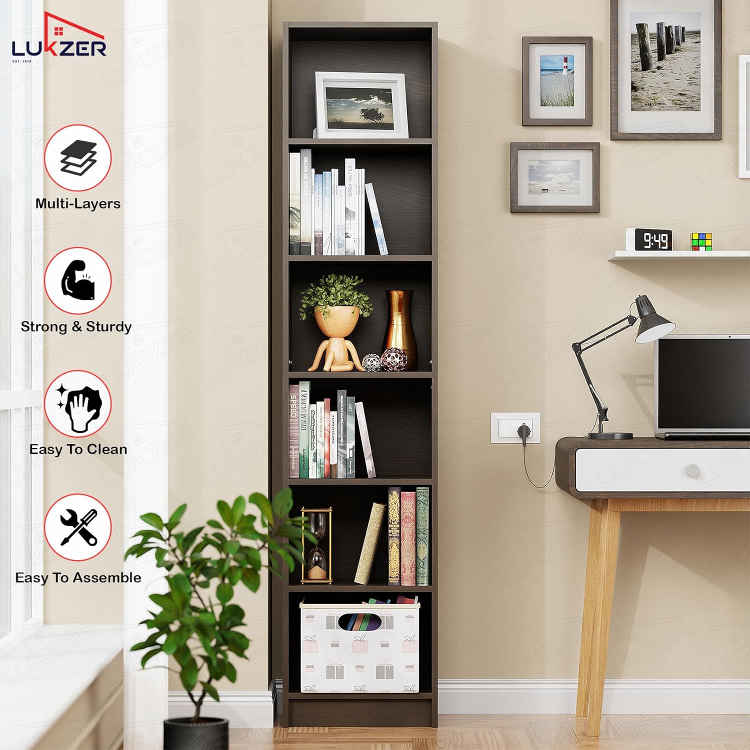 Lukzer Multipurpose Bookshelf Engineered Wood Closed Back Rack (MR-006/Wenge)