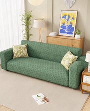 Lukzer Pastel Shades Textured Sofa Cover -  Green Basket Weave (SC-114-01)