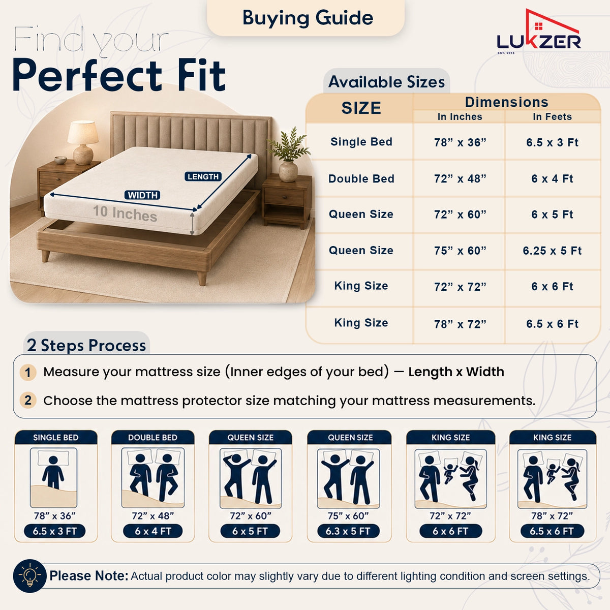 Lukzer 100% Waterproof Natural Aloe Vera Mattress Protector/Mattress Cover