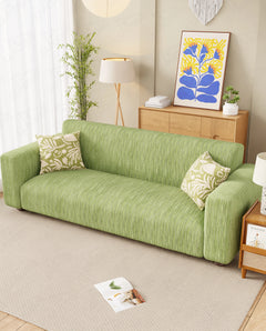 Lukzer Pastel Shades Textured Sofa Cover - Green Wavy Stripes (SC-081-01)