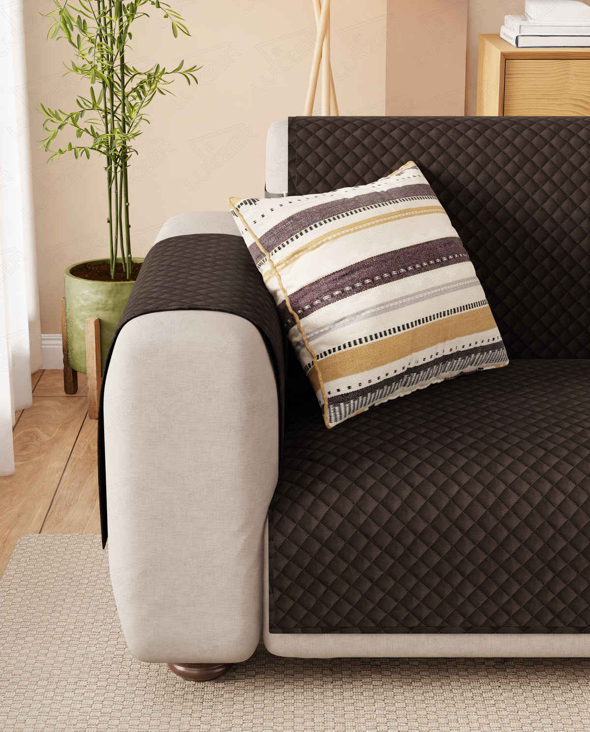 Lukzer Quilted Velvet Sofa Mat Dark Umber (SC-221-01)