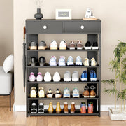 Lukzer 5-Tier Shoe Rack with Storage Drawers Engineered Wood Shoe Organizer (SR-001/Black)