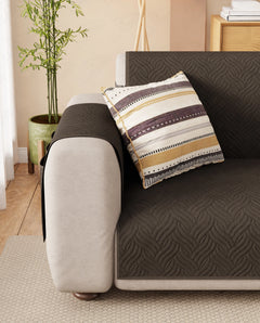 Lukzer Reversible Quilted Sofa Mat with Arms Aqua Weave Dark Brown (SC-216-01)