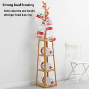 Triangular 6 Branch Hook & 3 Layer Garment Rack | (Natural/171x30.5x30.5cms)