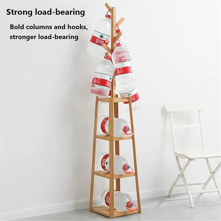 Triangular 6 Branch Hook & 3 Layer Garment Rack | (Natural/171x30.5x30.5cms)