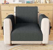 Lukzer Quilted Stipple Blue Sofa Cover Mat with Storage Side Pocket | 350 GSM Polyester Blend Full Coverage with Arms & Back Belt | Machine Washable Sofa Runner.