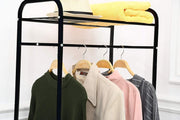 Lukzer Space-Saving Garment Stand with Shelves – Durable Metal Frame (Black/White, 163x60x35cm)