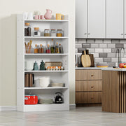 Lukzer 6-Layer Engineered Wood Bookshelf & Open Display Rack – Multi-Purpose Organizer (White, Light Oak & Oak Brown) | MR-007, 136x24x71cm