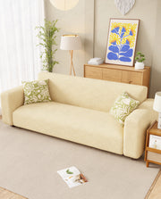 Lukzer Pastel Shades Textured Sofa Cover - Yellow Leaf Trail (SC-126-01)