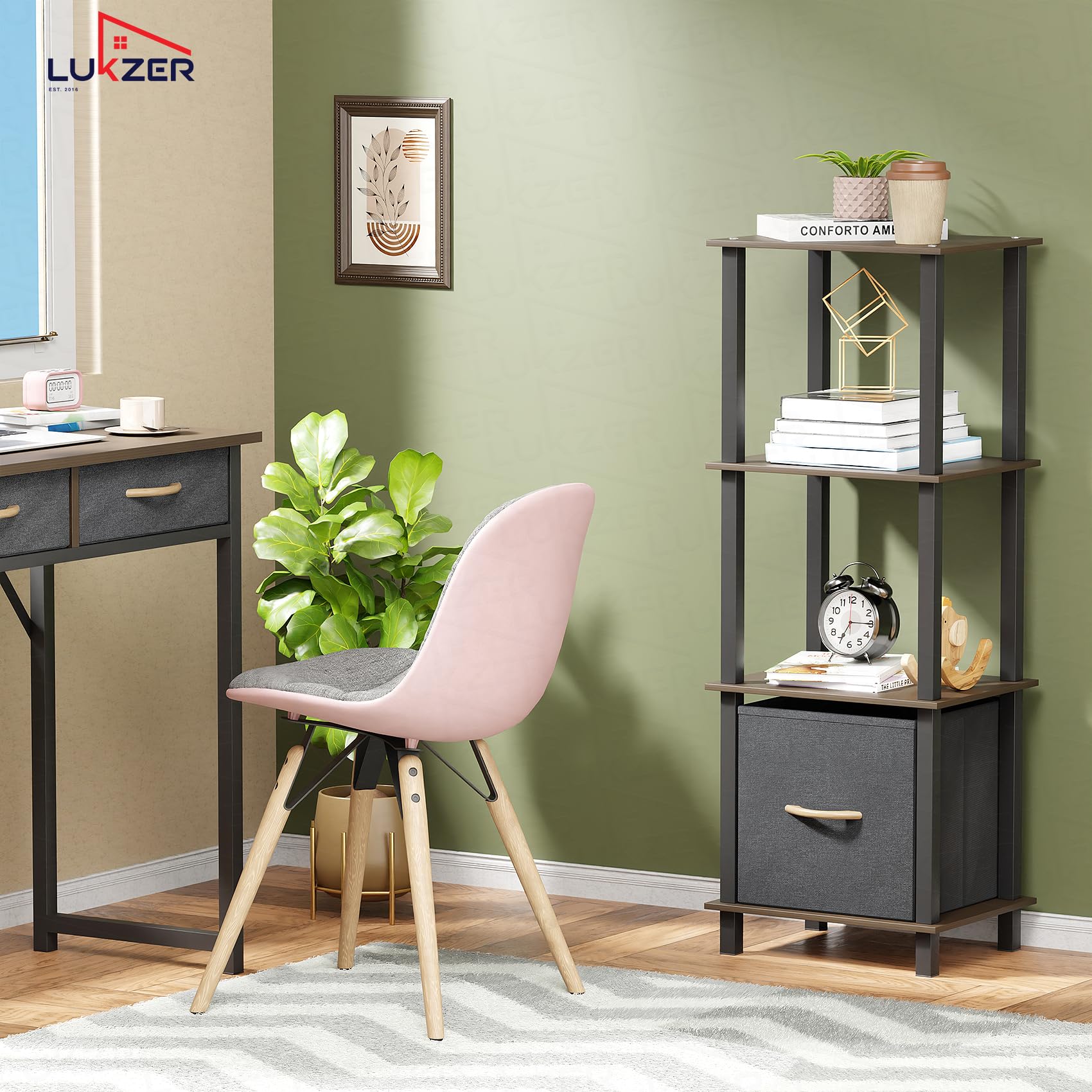 Lukzer 4-Tier Engineered Wood Bookshelf with Fabric Drawer (MRM-001/Wenge)