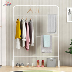 Lukzer Metal Garment Stand with Multi-Level Hanging Bars (MGS-005/White)