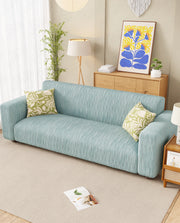 Lukzer Pastel Shades Textured Sofa Cover - Blue Wavy Stripes (SC-082-01)