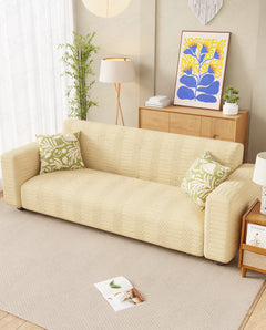 Lukzer Pastel Shades Textured Sofa Cover - Yellow Dotted Stripe (SC-070-01)