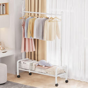 Lukzer Heavy-Duty Portable Metal Clothes Rack with Single Rod & Bottom Shelf (MGR-001/White)