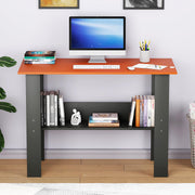 Lukzer Engineered Wood Modern Computer Desk with Bookshelf Study Table (ST-004/Charcoal Ember)