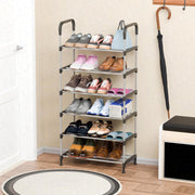Lukzer Dual-Material Shoe Rack – Silver & Black, 3/4/5/6-Layer Storage Organizer