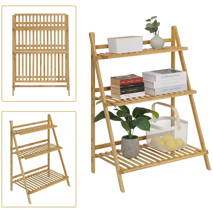Lukzer Multipurpose Standing Shelf Rack for Kitchen Organizer | Bamboo Storage Rack for for Books, Plants, Decor &amp; More | Lightweight, Durable Organizer for Living Room, Balcony &amp; Office - (2,3,5,6 Tier)