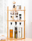 Lukzer Bamboo 3-Tier Corner Shelf Rack | Wooden Hexagon Side Table Stand for Kitchen, Bathroom, Living Room & Office | Multipurpose Storage Organizer for Plants, Books, Decor Items