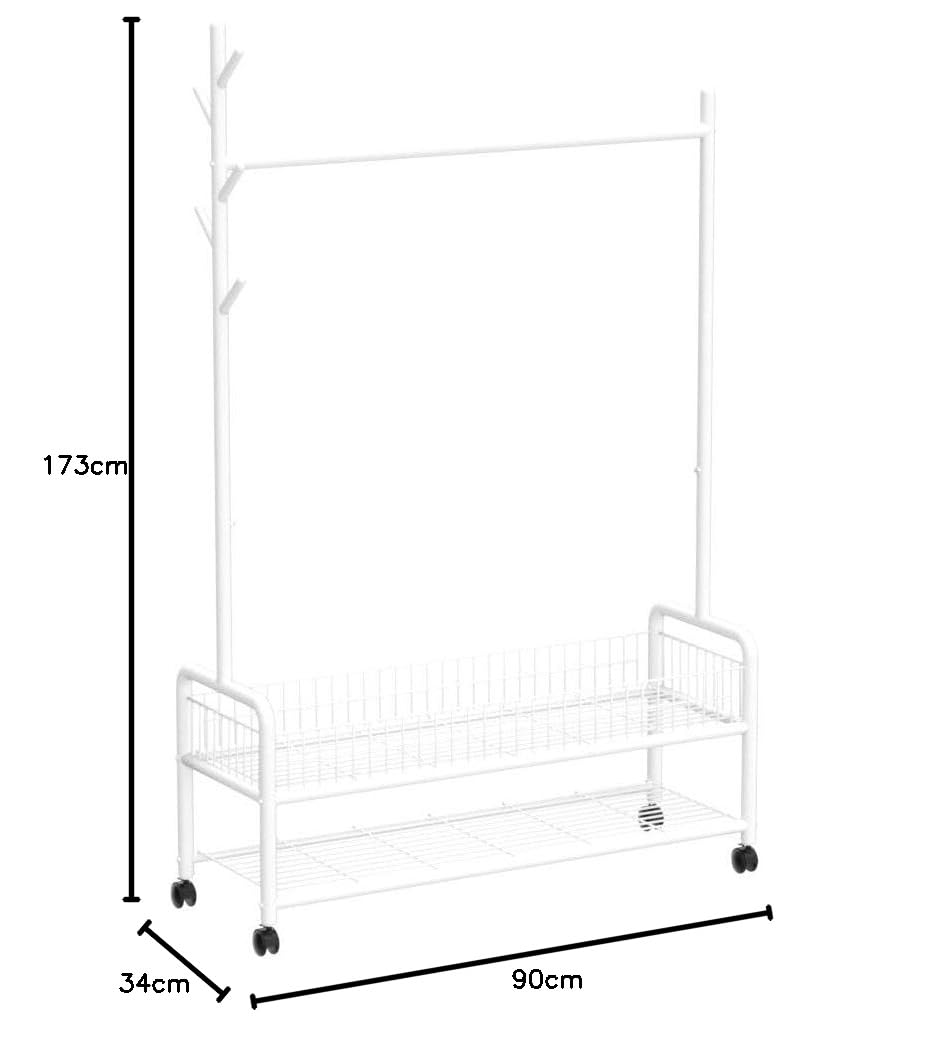 Lukzer Heavy-Duty Portable Metal Clothes Rack with Double Rod & Bottom Shelf (MGR-002/White)