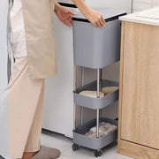 Lukzer 3-Tier Rolling Utility Cart with Trash Bin | Slim Plastic & Steel Organizer (PMR-007/Grey)