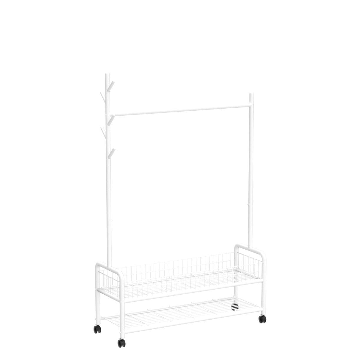 Lukzer Heavy-Duty Portable Metal Clothes Rack with Double Rod & Bottom Shelf (MGR-002/White)