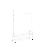 Lukzer Metal Single Rod Clothes Hanging Stand with Double Shelf & Lockable Wheels (MGR-004/White)