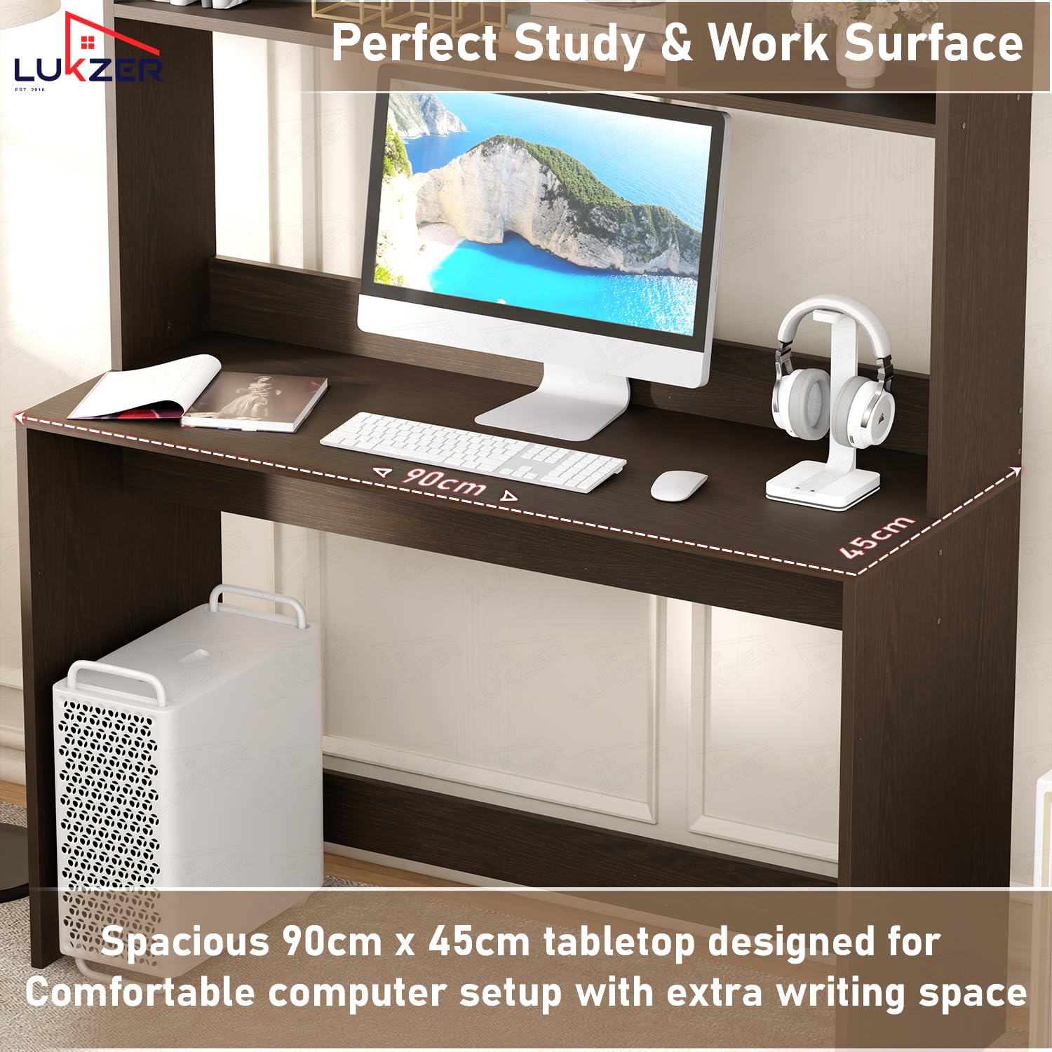 Lukzer Multi-Purpose Study & Computer Desk with Bookshelf Made with Engineered Wood (ST-008/Wenge)