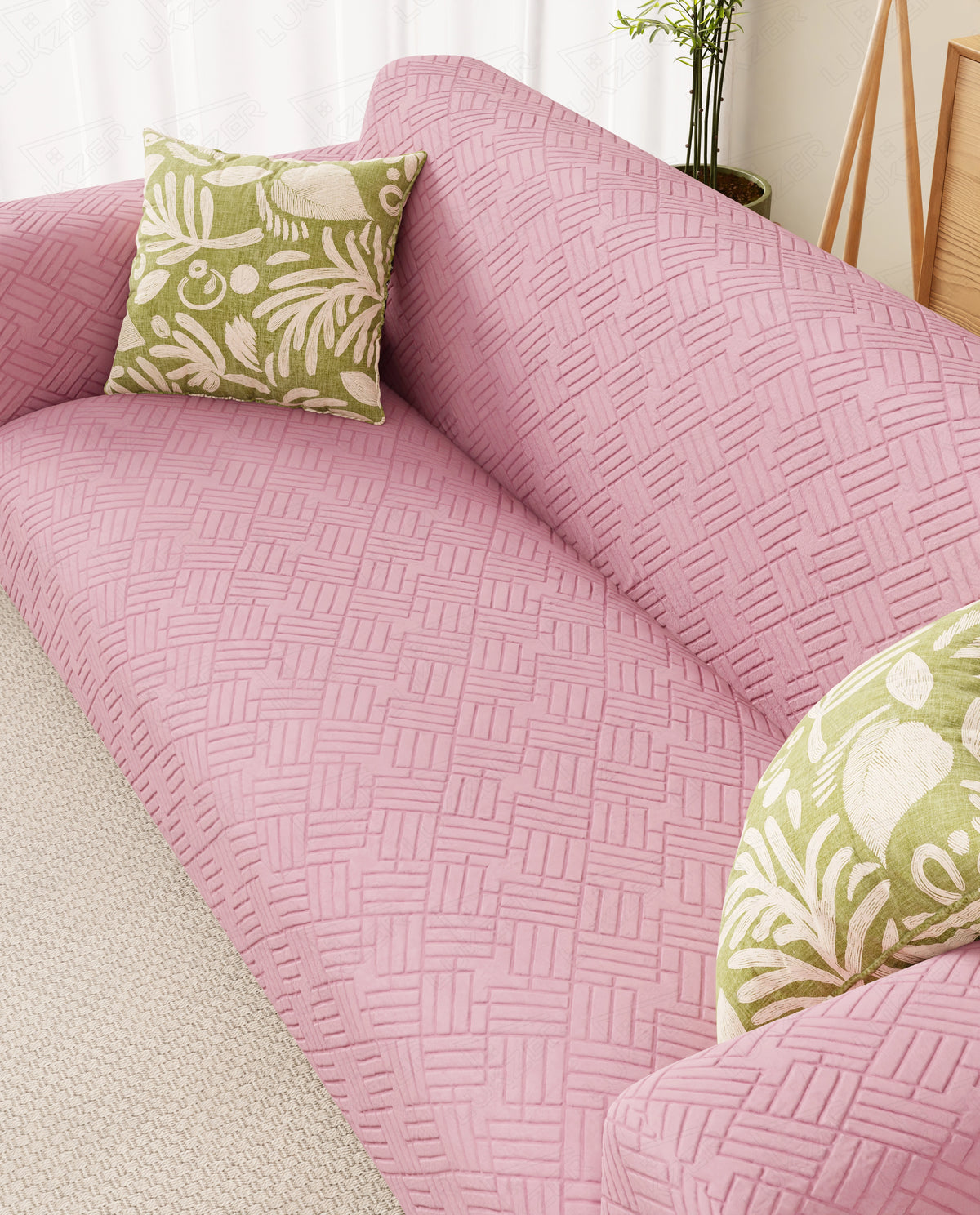 Lukzer Pastel Shades Textured Sofa Cover - Pink Abstract (SC-168-01)