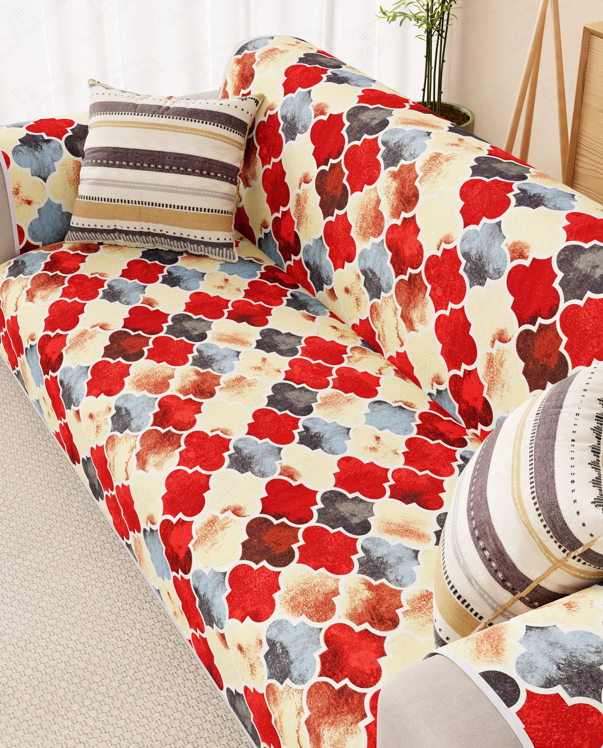 Lukzer Reversible Quilted Sofa Mat with Arms Dessert Jewel (SC-202-01)