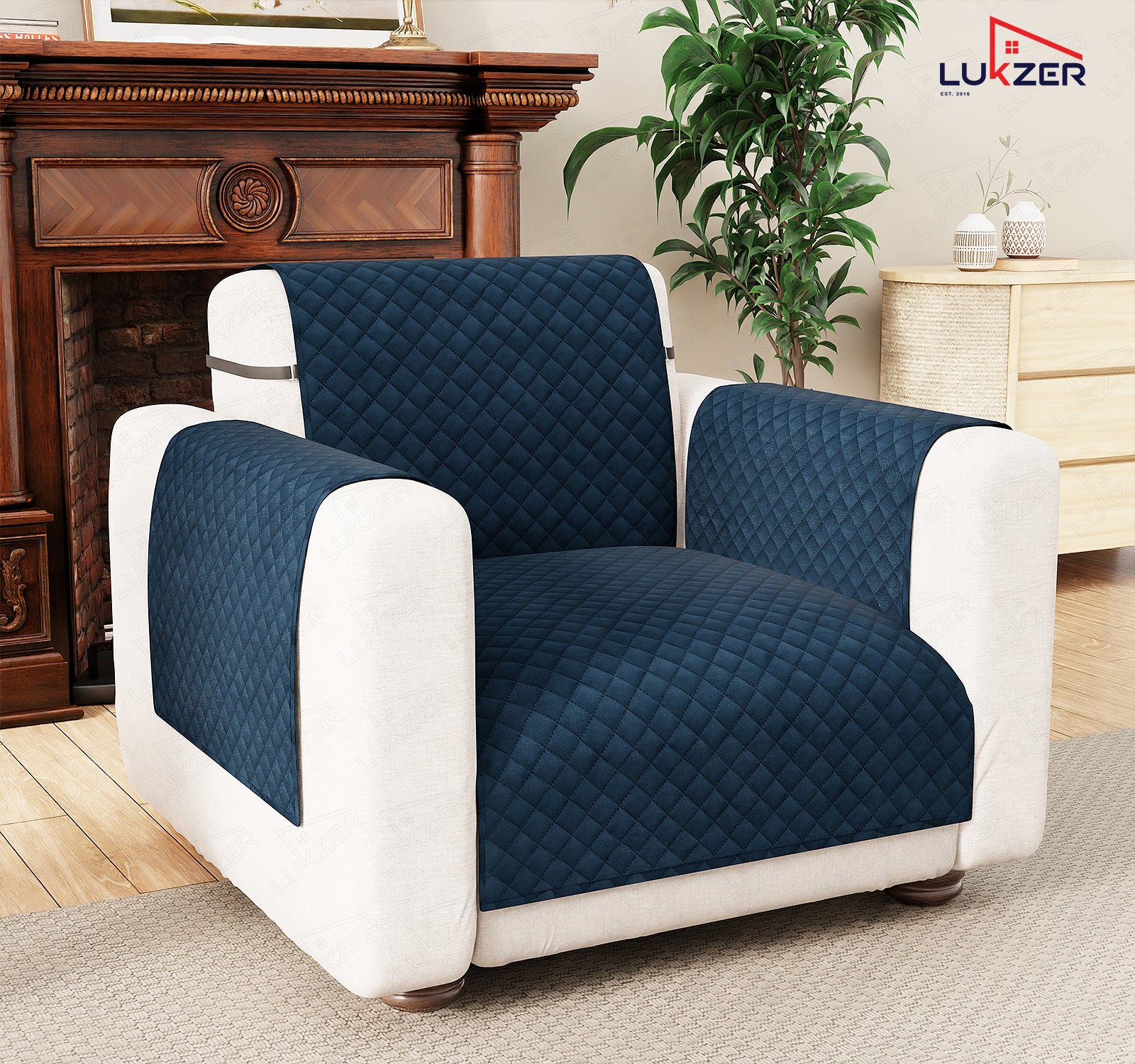 Lukzer Quilted Velvet Sofa Mat | 200 GSM Soft Washable &amp; Removable Couch Protector | Anti-Slip Elastic Strap Cover for Living Room, Pet &amp; Spill Protection
