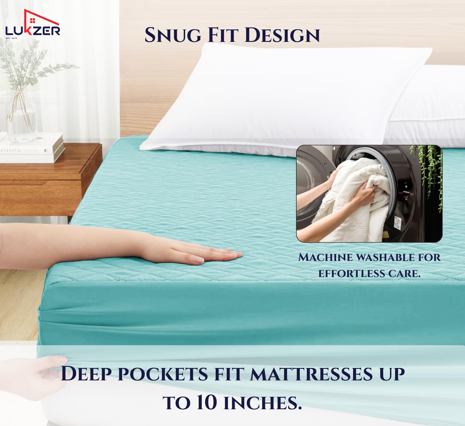 Lukzer Quilted Cotton Waterproof Mattress Protector   Sky Blue (MTP-QSB-001)
