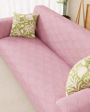Lukzer Pastel Shades Textured Sofa Cover -  Pink Leaf Trail  (SC-129-01)