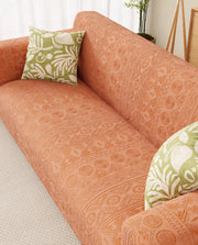 Lukzer Pastel Shades Textured Sofa Cover - Orange Tribal Design (SC-074-01)