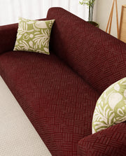 Lukzer Pastel Shades Textured Sofa Cover - Deep Maroon Abstract (SC-172-01)
