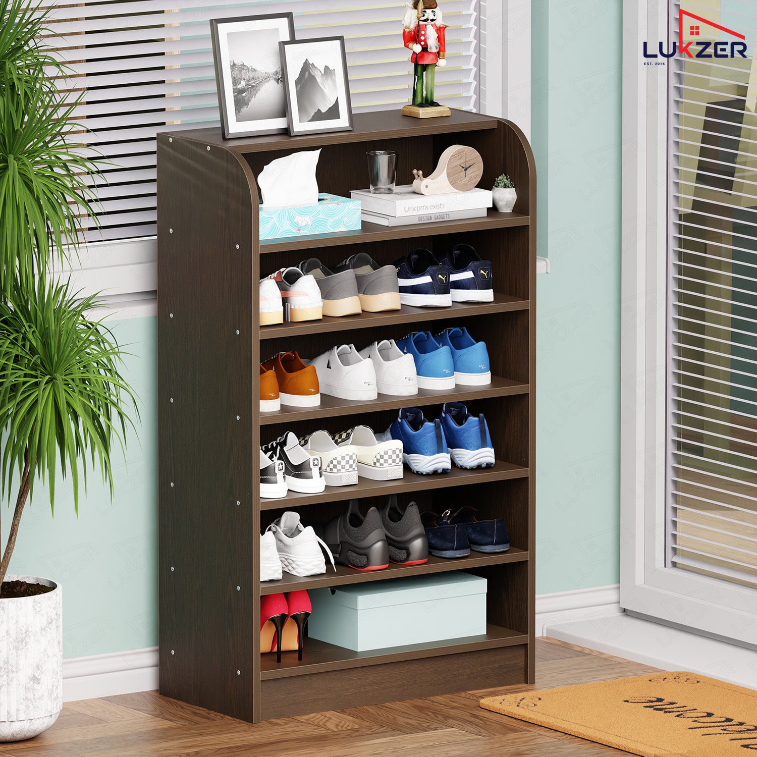 Lukzer Heavy-Duty 6 Layer Open Shoe Organizer Rack Stand (SR-005/Wenge)