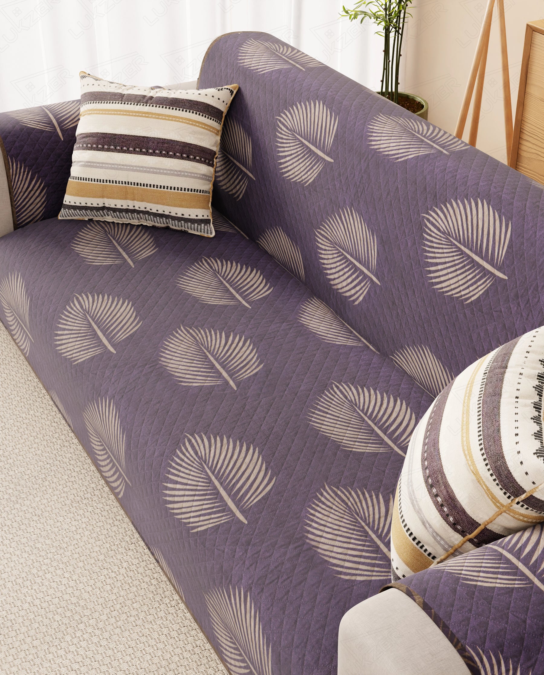 Lukzer Reversible Quilted Sofa Mat with Arms Sapphire Bloom (SC-182-01/A)