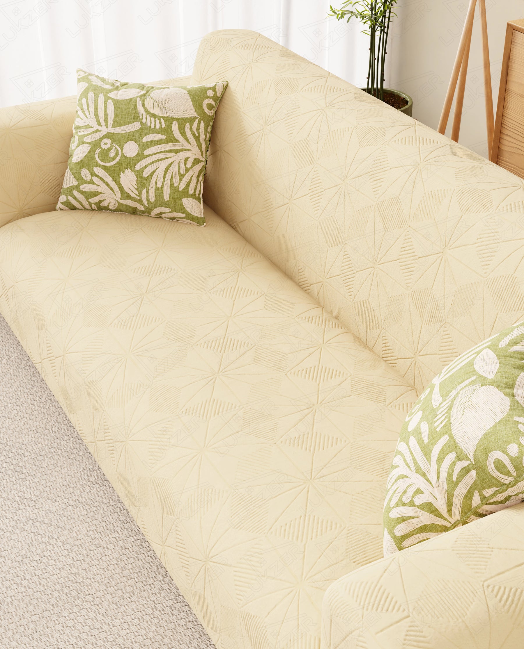 Lukzer Pastel Shades Textured Sofa Cover - Yellow Starlight Grid (SC-141-01)