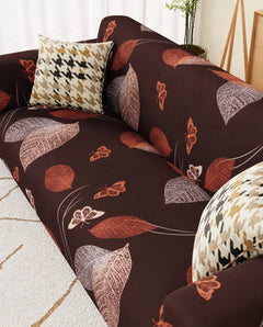 Lukzer Polyester Sofa Cover - Maroon Leaves (SC-010-01)