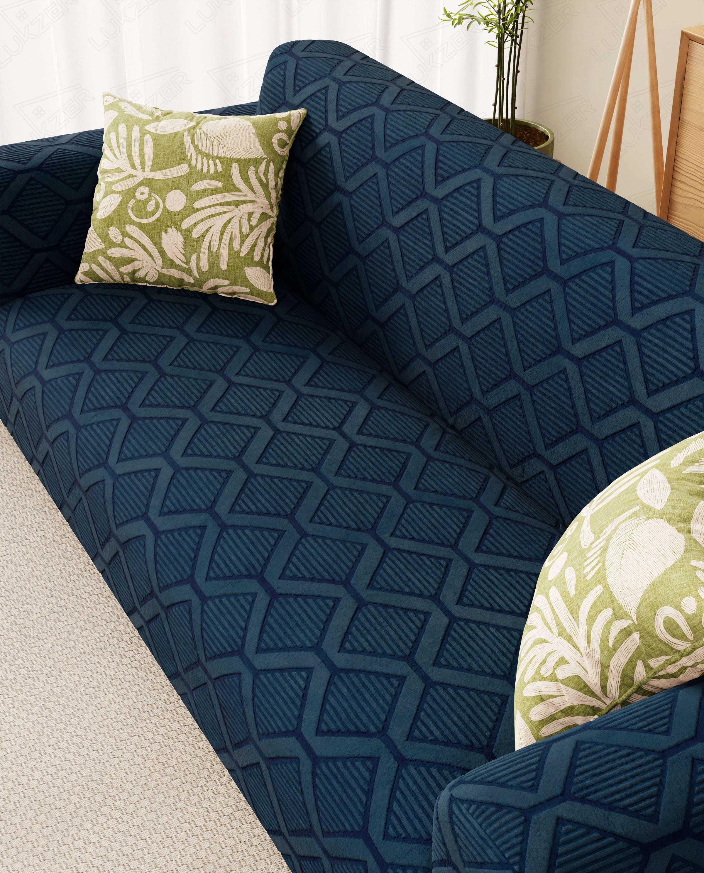 Lukzer Pastel Shades Textured Sofa Cover - Blue Curved Diamond