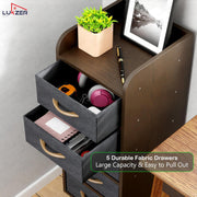 Lukzer 5-Drawer Engineered Wood Storage Cabinet with Fabric Bins & Wheels (MR-027/Wenge)